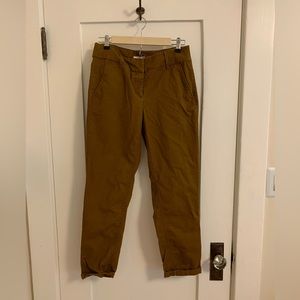 Straight leg brown pants, cotton twill, ankle length, size 4 Tall
